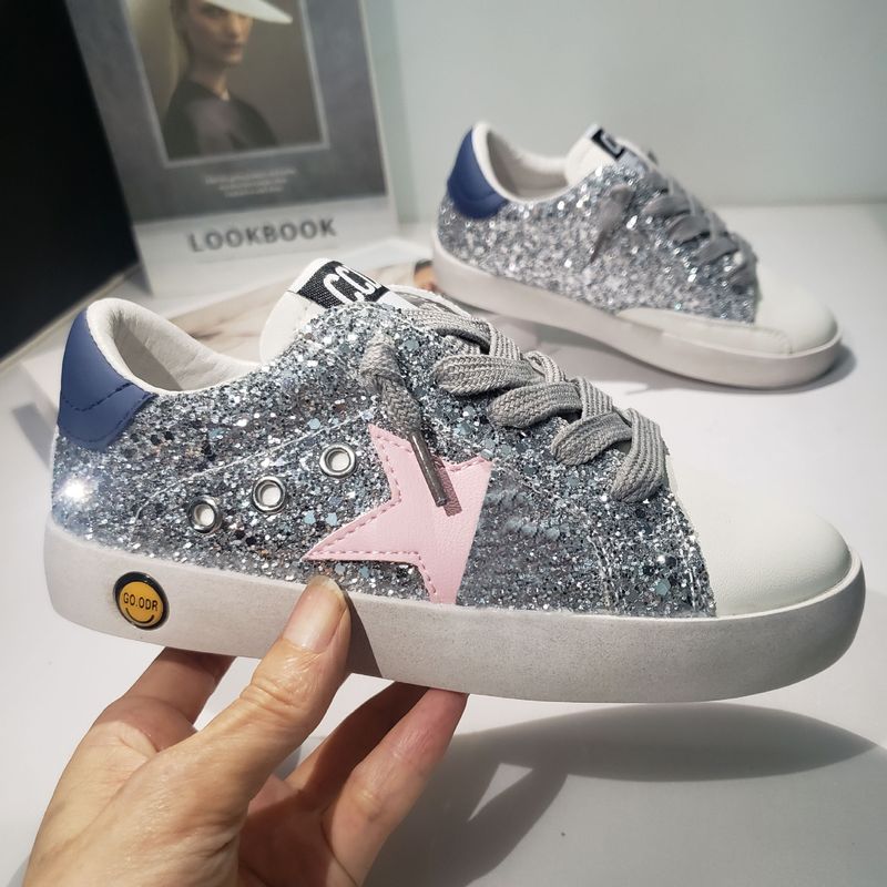 2810 New Children's Star Board Korean Edition Fashion Sequin Girls' Casual Soft Sole Small Dirty Shoes_voghion.com