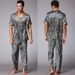 Ice silk silk men's pajamas spring and summer two-piece suit medium-sleeved trousers loungewear_voghion.com