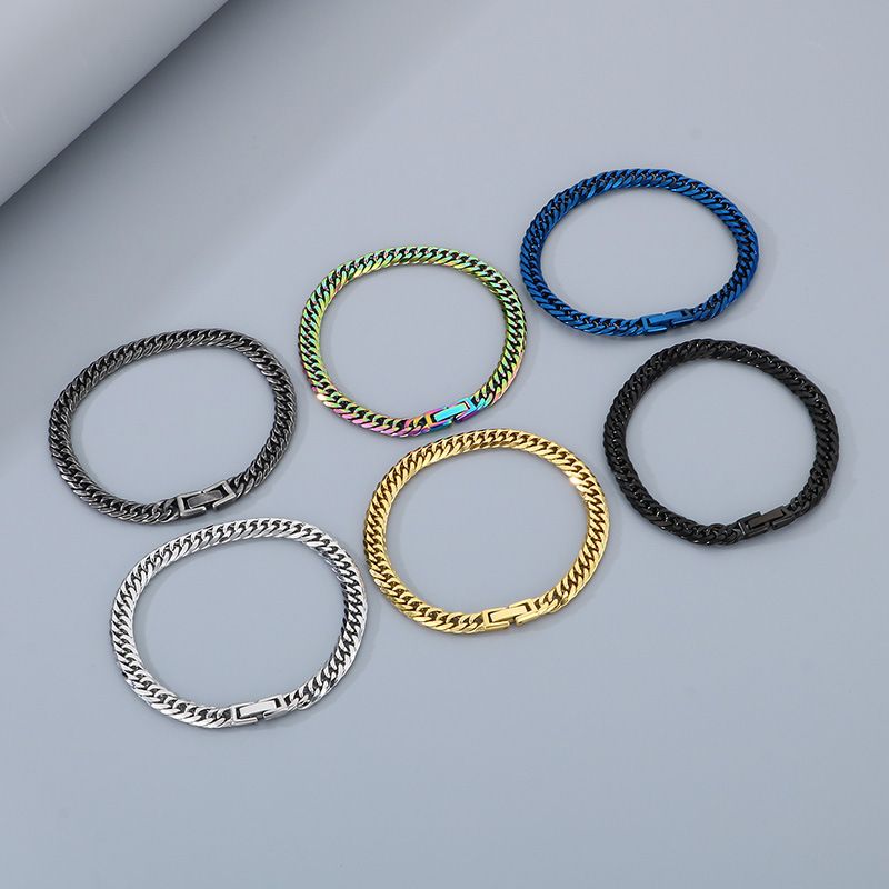 Ensemble de bijoux pour femmes, simple et élégant, bracelet à boucle, rétro, électroplaqué sous vide, chaîne à double tissage à six côtés, acier au titane_voghion.com