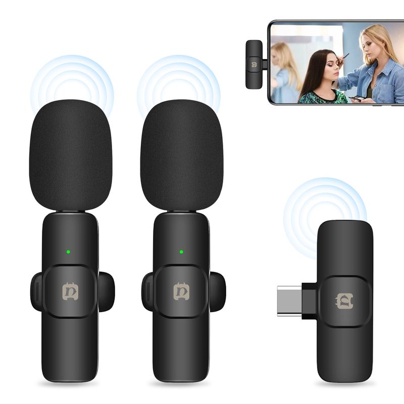 Wireless Lavalier Noise Reduction Reverb Microphones for Type-C Phone, Type-C Receiver and Dual Microphones (Black)_voghion.com
