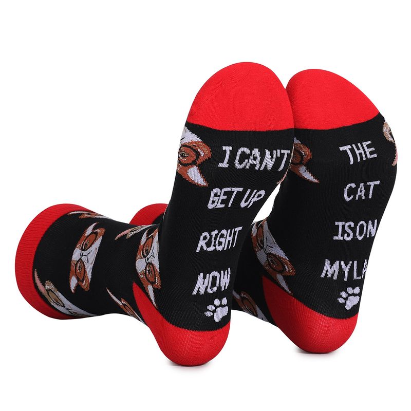 Large size cat dog animal letters men's socks jacquard women's gift autumn and winter thick mid-tube socks_voghion.com