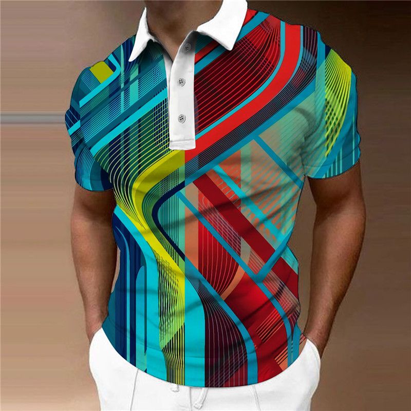 3D-gedrucktes Herren-Polo-Golfshirt, lässig, Schnalle, kurzärmelig, modisch, lässig, Sommer und Frühling, normal_voghion.com