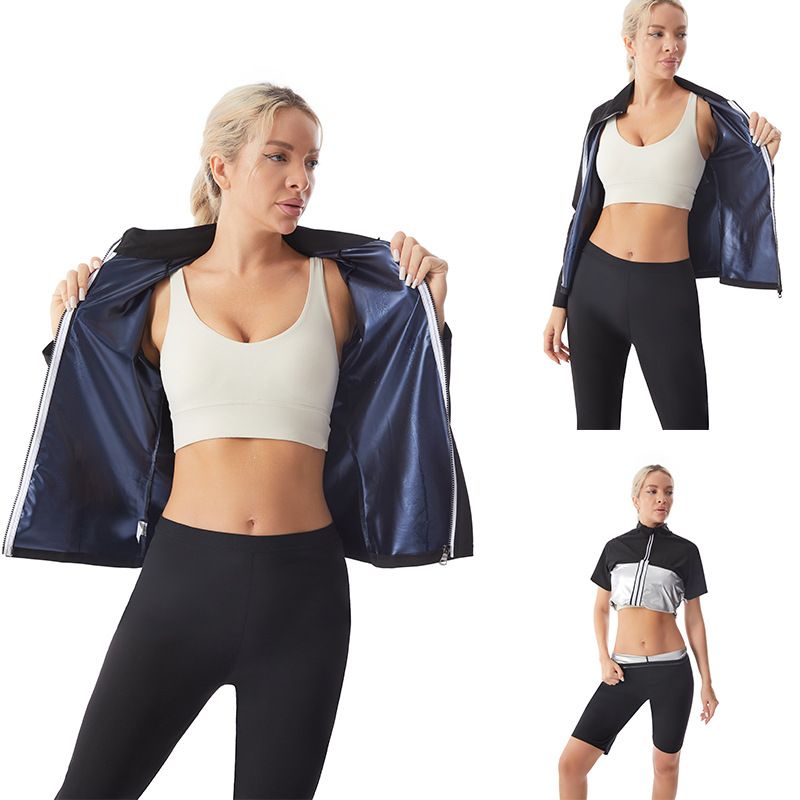 Tuta da sauna a maniche lunghe con collo alto per fitness, corsa, yoga e perdita di peso, traspirante e traspirante, con cerniera_voghion.com