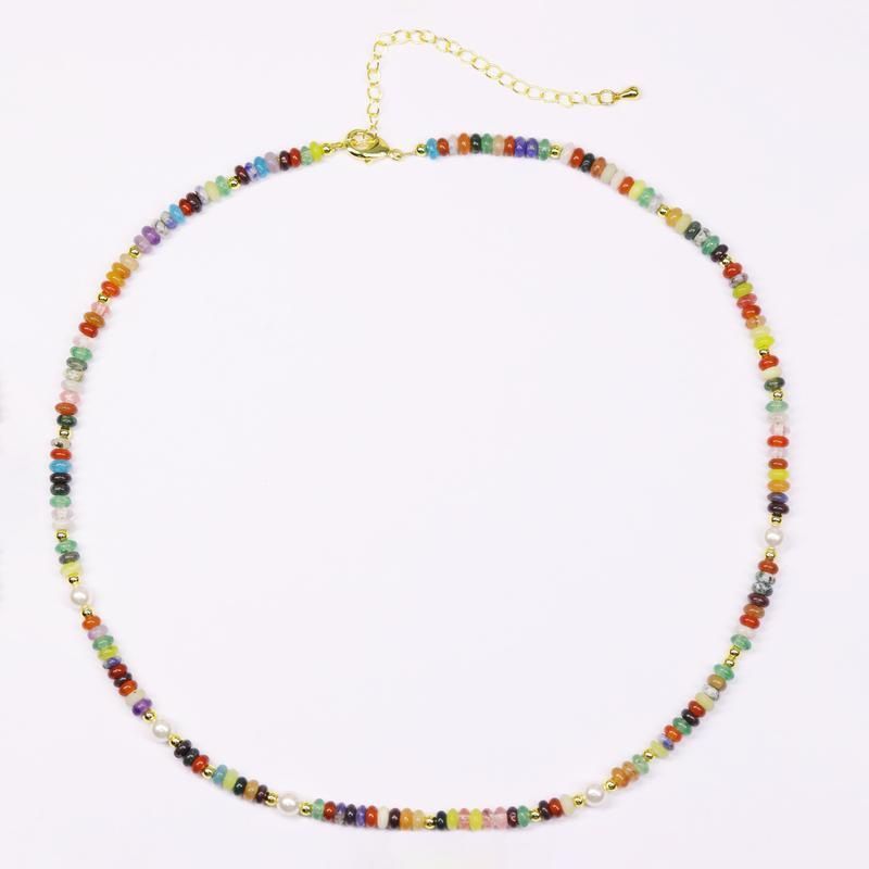 Gioielli con perline in pietra naturale pura, distanziatori in calcedonio naturale, perline piatte, catena in oro regolabile, collana con perline colorate abaco_voghion.com