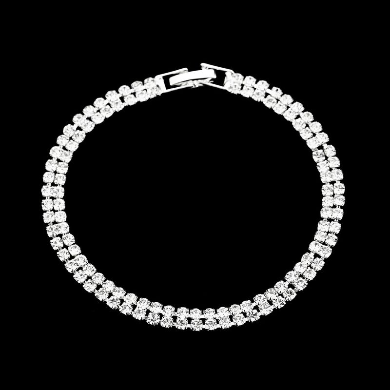 Unisex Modisches und personalisiertes dickes Kettenarmband mit rechteckigen Strasssteinen, Silber, elegantem Temperament und eisklarem Diamanten_voghion.com