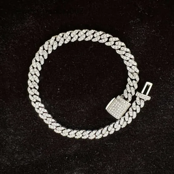 Bracciale a maglie cubane con moissanite VVS in argento sterling da 6 mm, gioielli da donna, collana con test del diametro_voghion.com