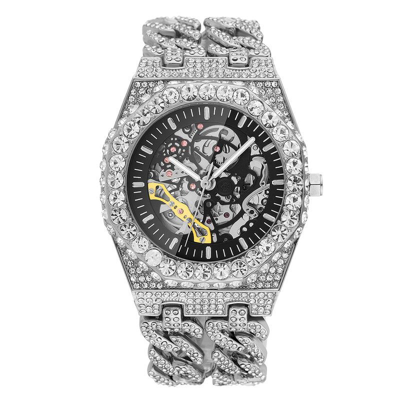 Orologio meccanico automatico Ice Watch da uomo con catena cubana Hip Hop e diamanti pieni._voghion.com