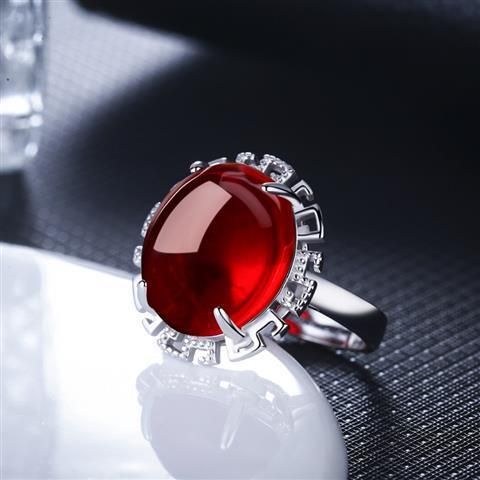 Nouveau Bague en Agate rubis calcédoine Jade rouge bague ouverte taille réglable_voghion.com