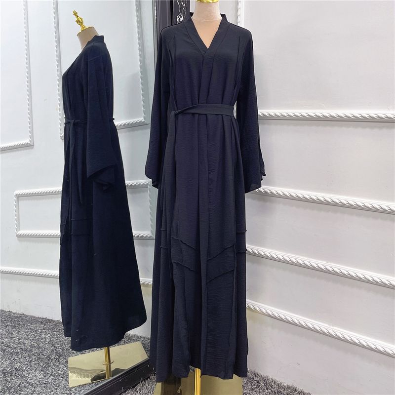 Dubai Middle East Einfarbiges, elegantes langes Strickjackenkleid_voghion.com