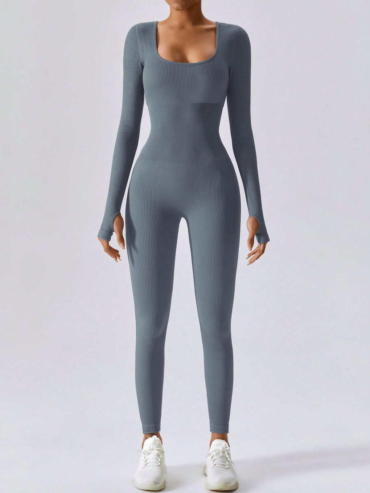 Dropshipping transfronterizo Otoño Invierno Clásico Una Pieza Manga Larga Pantalones Largos Mujer Acanalados Ajustados Altos Elásticos Fitness_voghion.com