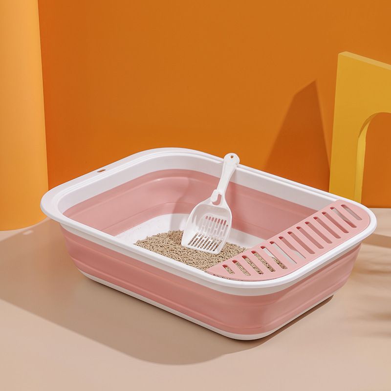 New foldable semi enclosed box with scoop, large litter box, cat toilet_voghion.com