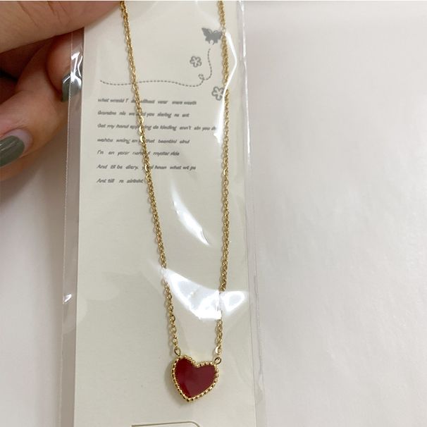 Damenschmuck Titanstahl Doppelseitige kleine rote Herzkette Muscheldesign Einfache grüne Halskette Love Ins Net Red Schlüsselbeinkette_voghion.com
