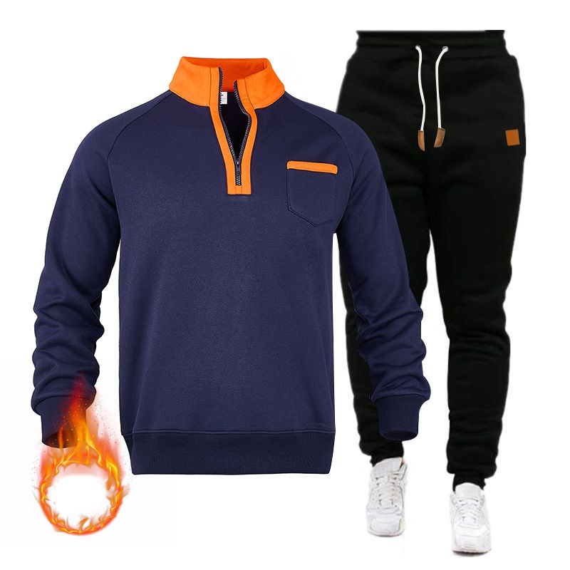 Felpa con cappuccio in pile con mezza zip e colletto rialzato da uomo, per autunno e inverno_voghion.com