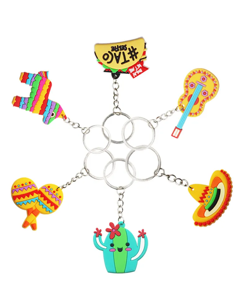 Meksykański brelok z PVC, kaktus, kapelusz, hot dog, koń, gitara, marakasy, brelok, metalowy wisiorek, prezent_voghion.com