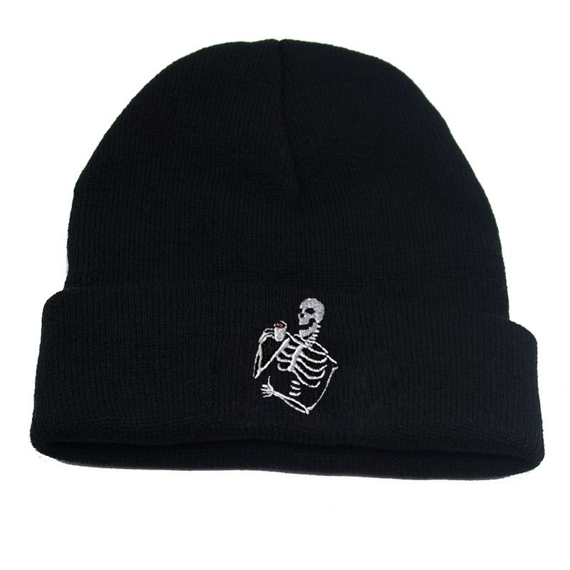 Bonnet en laine tricoté avec broderie de crâne pour homme et femme, pull chaud pour l'extérieur, pour le ski, l'automne et l'hiver_voghion.com
