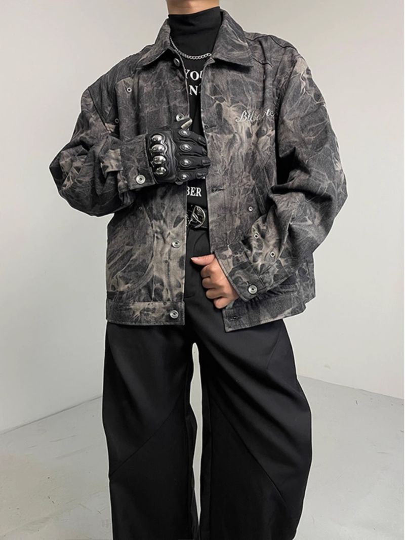Veste en jean courte de marque pour hommes, design déconstruit, teinture par nouage, manteau pour hommes, printemps et automne, rétro, hauts décontractés amples_voghion.com