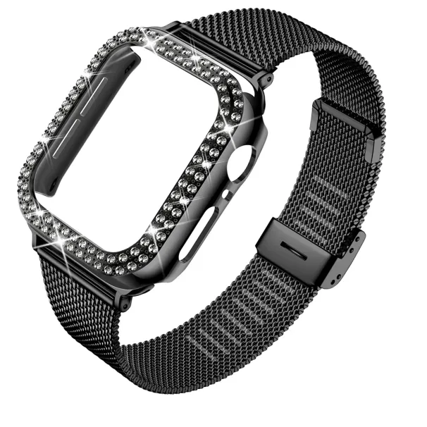 Deimantinis dėklas + metalinis dirželis „iWatch Band Ultra 2“ nerūdijančio plieno apyrankei, skirta „iWatch 9, 8, 7“, 45 mm, 44 mm, 40 mm, 41 mm, 6, 5, 4 serijai_voghion.com