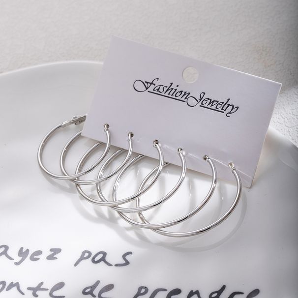 Set di orecchini a cerchio in argento stile freddo INS, eleganti orecchini coreani alla moda per le donne, con cerchi esagerati e alla moda._voghion.com