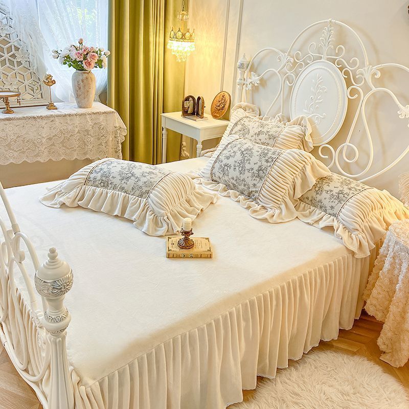 Autumn Winter Milk Velvet Princess Style Ruffled Single Home Corduroy Pillowcase Set Of Two_voghion.com