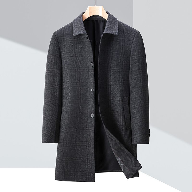 Manteau coupe-vent mi-long en cachemire pour homme, automne et hiver, ample, à revers, en laine, style décontracté, idéal pour les papas d'âge moyen_voghion.com