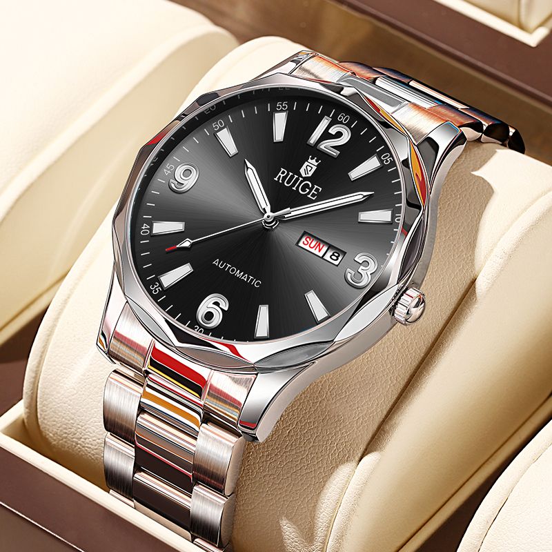 Orologio meccanico completamente automatico da uomo RUIGE New Week Calendar, in acciaio inossidabile, con luce notturna, impermeabile_voghion.com