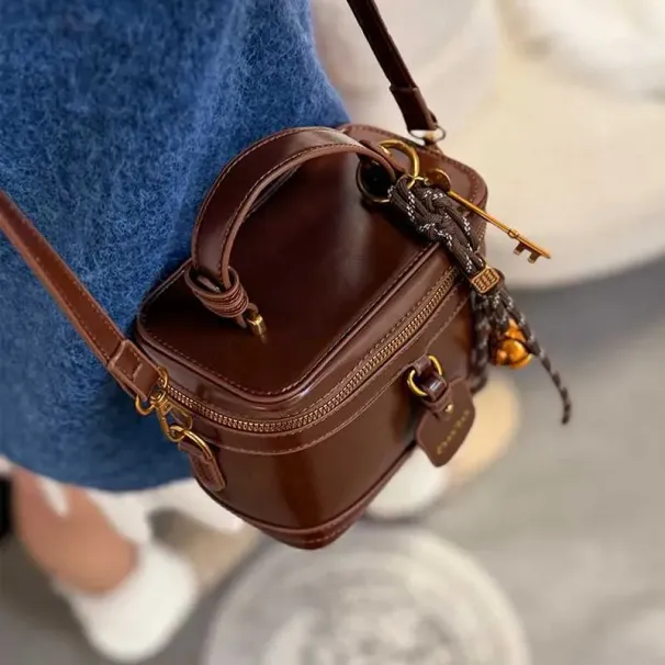 Teksturowana damska skórzana torba typu crossbody z solidną klapą, mini-torba typu box messenger, uniwersalna, swobodna, miękka torba na ramię z pu_voghion.com