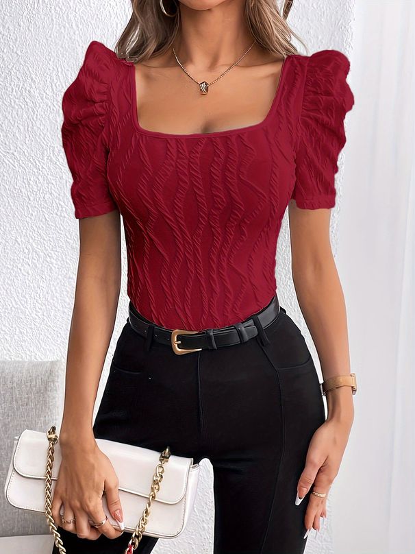 Maglietta a maniche corte con stampa testurizzata e maniche a coscia d'agnello, casual e da donna_voghion.com