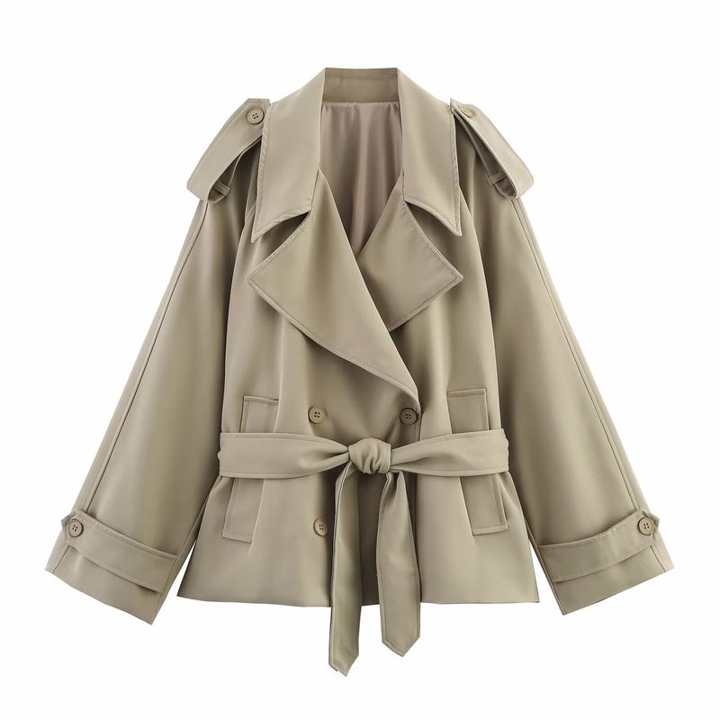Eleganter ärmelloser Trenchcoat mit Gürtel – leichte Polyestermischung in reinen Farben mit zweireihigem Design für Damen im Büro und in der Freizeit (S/M/L)_voghion.com