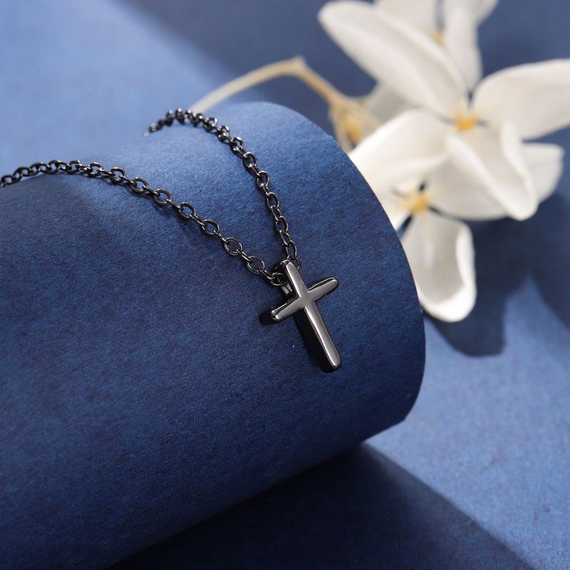 Collana girocollo con ciondolo a forma di croce nera, stile minimalista, per donna_voghion.com