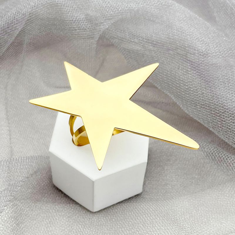 JINYUE Bague drôle en acier inoxydable plaqué or 14 carats avec étoile exagérée pour hommes et femmes, grande bague réglable_voghion.com