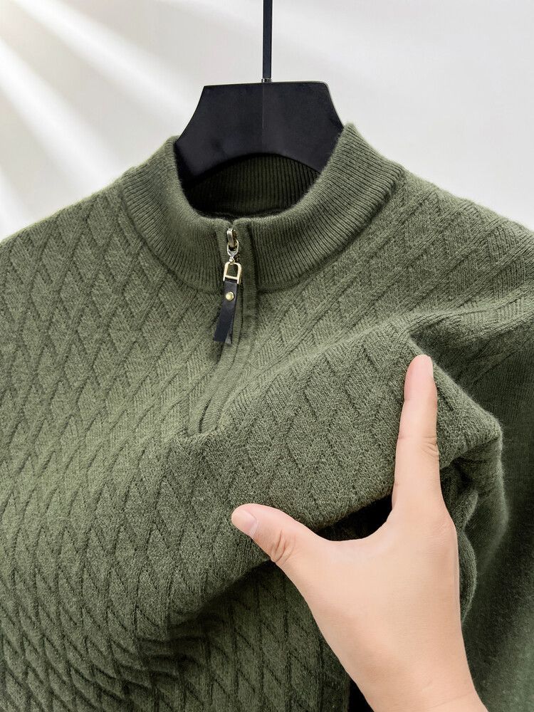 Herrenbekleidung Frühling und Herbst neuer Pullover mit halbhohem Kragen und Reißverschluss für Herren mit langen Ärmeln und einfarbigem Herrenpullover_voghion.com