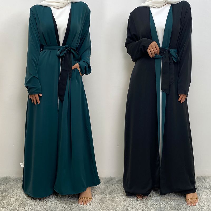 Women's Casual Fashion solid color reversible cardigan robe with pockets_voghion.com