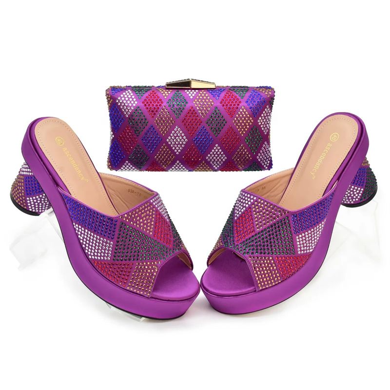 Hoge hak tas met set strass verfraaiing kleur diamant schoenen tas set_voghion.com