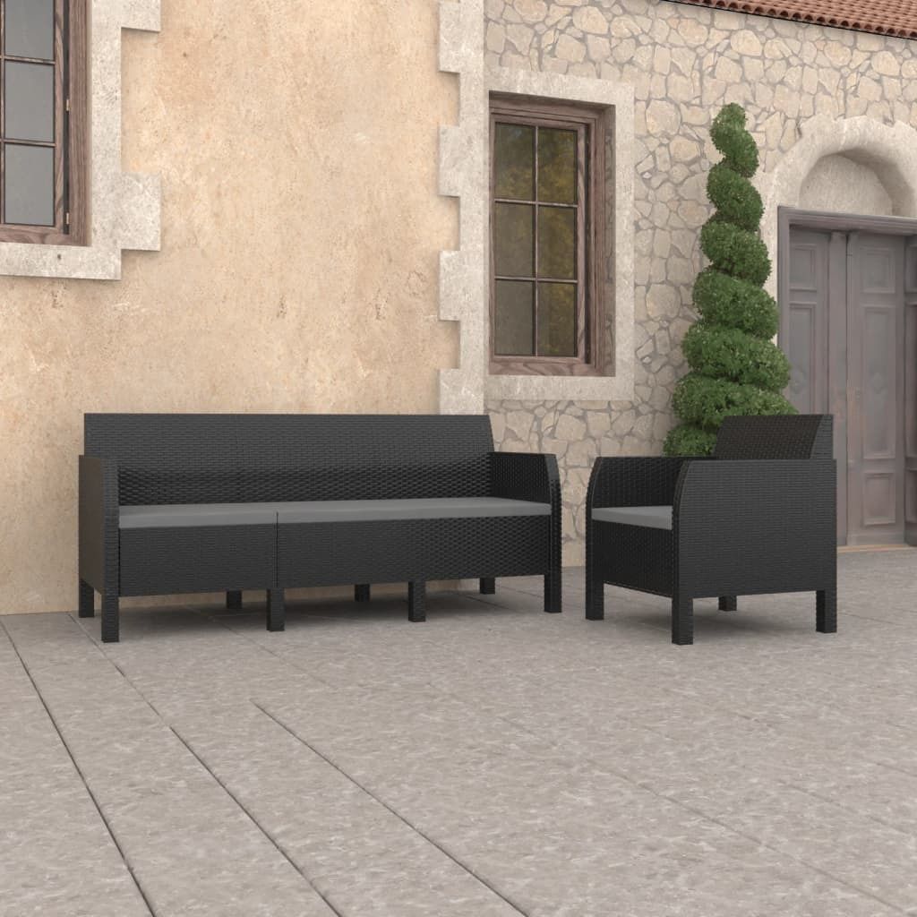 2 Piece Patio Lounge Set with Cushions PP Rattan Anthracite_voghion.com