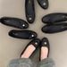 Flat Bottom Black Ballet Shoes New Temperament Elegant Round Head Shallow Mouth Soft Sole_voghion.com