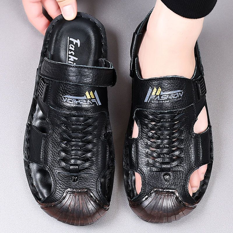 Ljetne nove sandale za plažu, ležerne, od kože i kravlje kože, s mekim potplatom, s kapom na prstima za muškarce_voghion.com