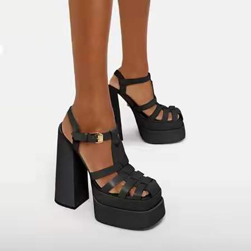 2025 Frühjahr/Sommer Neue Schuhe Ein Knopf Hohe Römische Damen Dicken Absatz Große Sandalen_voghion.com