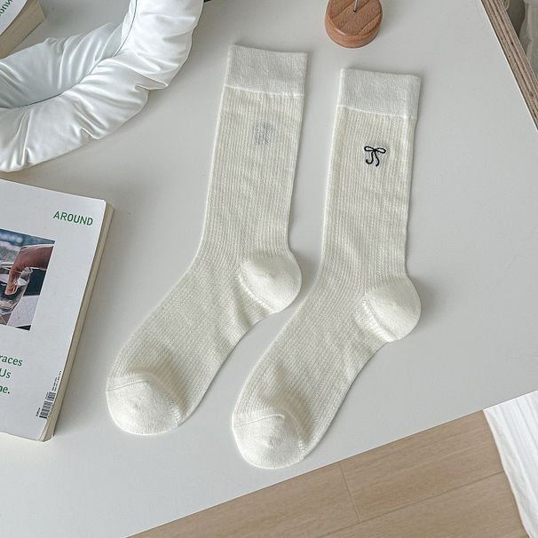 Calzini in cotone con fiocco per donna, stile balletto sottile estivo, ricamo cavo, senza ossa, lunghi calzini versatili Jk_voghion.com