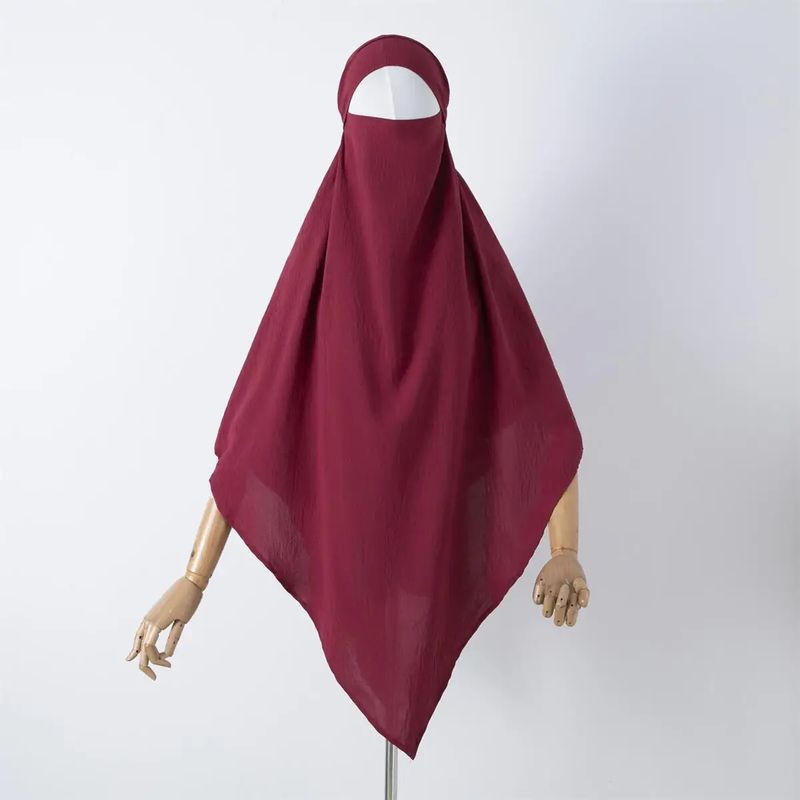 1pc Ice Silk Double-layered Paryer Hijab Breathable Islamic Dubai Style Long Instant Headscarf,suitable for Festival and Praying_voghion.com
