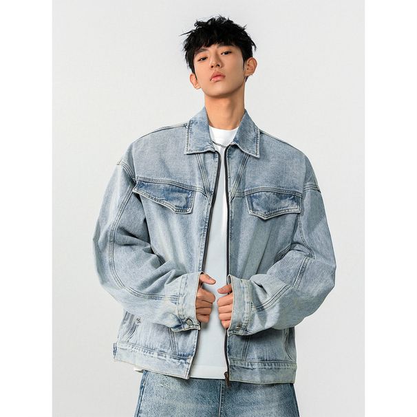 Amerikanische blaue Jeansjacke für Herren, neuer Frühlingsstil, strapazierfähige gewaschene Reversjacke, modisches und cooles Oberteil_voghion.com