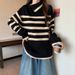 Design Sense Irregular Turtleneck Striped Long-sleeved Knitted Sweater Women's Medium And Long Top_voghion.com