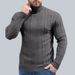 Maglione da uomo slim fit a collo alto, pullover casual in maglia, strato di base in tinta unita, misto cotone lavabile in lavatrice, antipiega_voghion.com