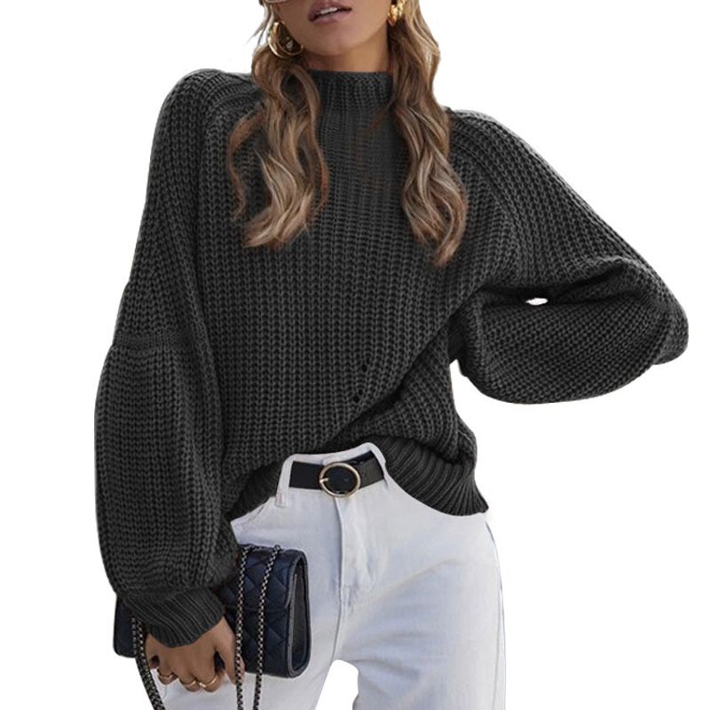 Europäischen und Amerikanischen Herbst und Winter Neue Lose Halb Stehkragen Strickwaren frauen Einfarbig High Neck Pullover Frauen_voghion.com