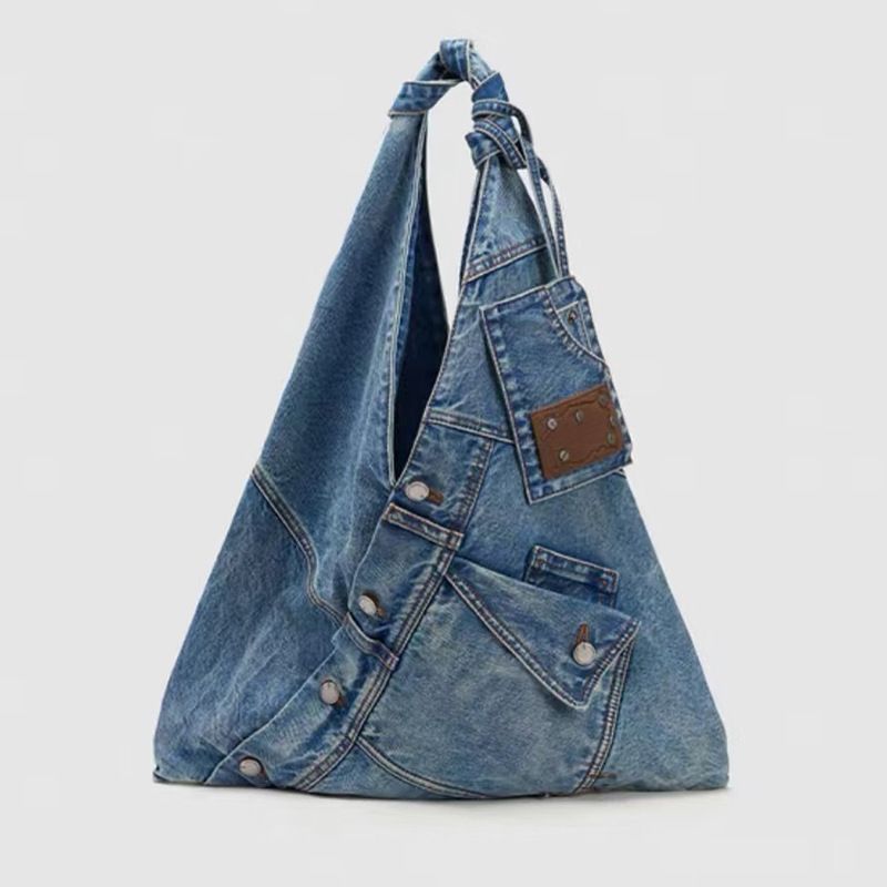 Borsa a tracolla leggera multifunzionale in denim lavato per pendolari, stile pigro, alla moda, versatile_voghion.com