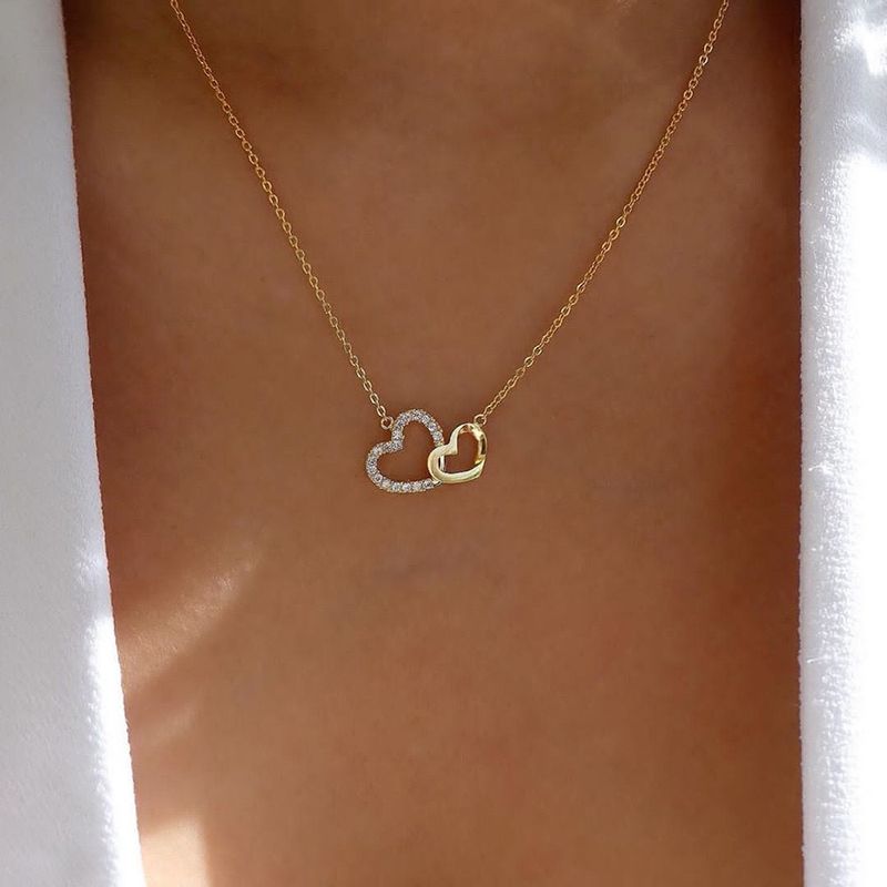 Collar con forma de corazón de melocotón para mujer, cadena de clavícula con forma de amor, accesorios de joyería de amor sencillos para niñas_voghion.com