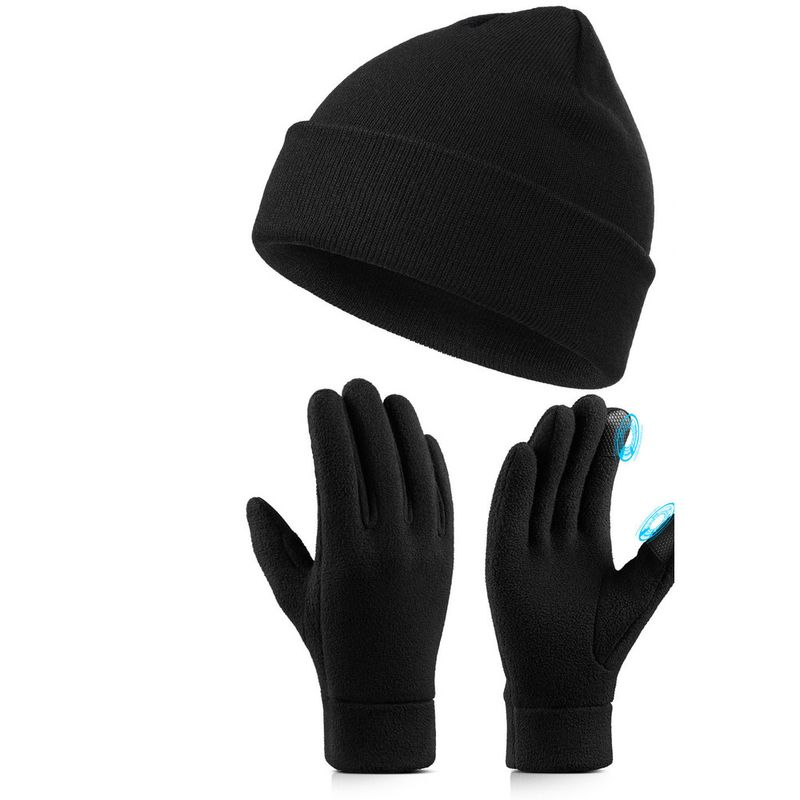 Conjunto de dos piezas de punto, guantes de pantalla táctil de polar, gorro cálido de otoño e invierno, circunferencia de cabeza grande para hombre, gorro frío_voghion.com