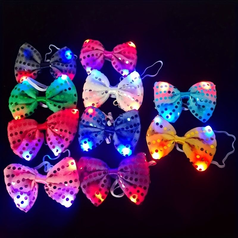 10/20pcs LED Light Up Sequin Bow Ties Flashing Light LED Bowties Mens Bow Ties Glowing Bar Bungee Dance Party Festival Decor_voghion.com