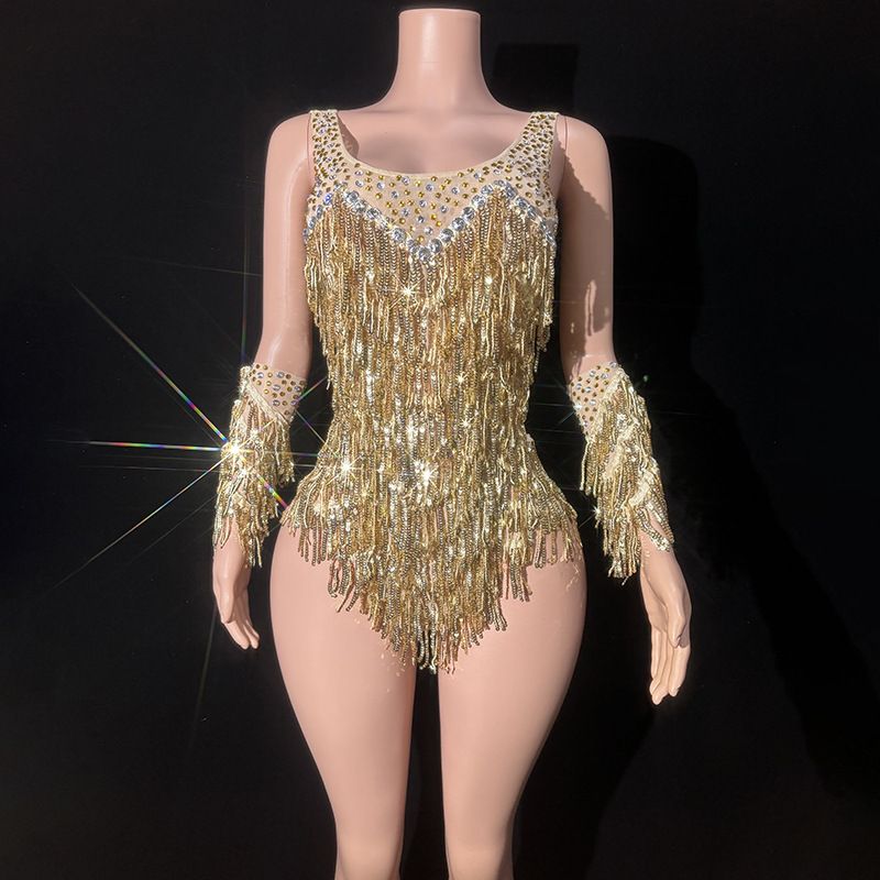 Sommer neue gold quaste schlanke passenden overall bühne leistung talent event abendkleid modern dance host_voghion.com