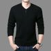 Herrenpullover mit Fleecefutter und V-Ausschnitt – Slim Fit-Strickpullover mit geripptem Saum_voghion.com