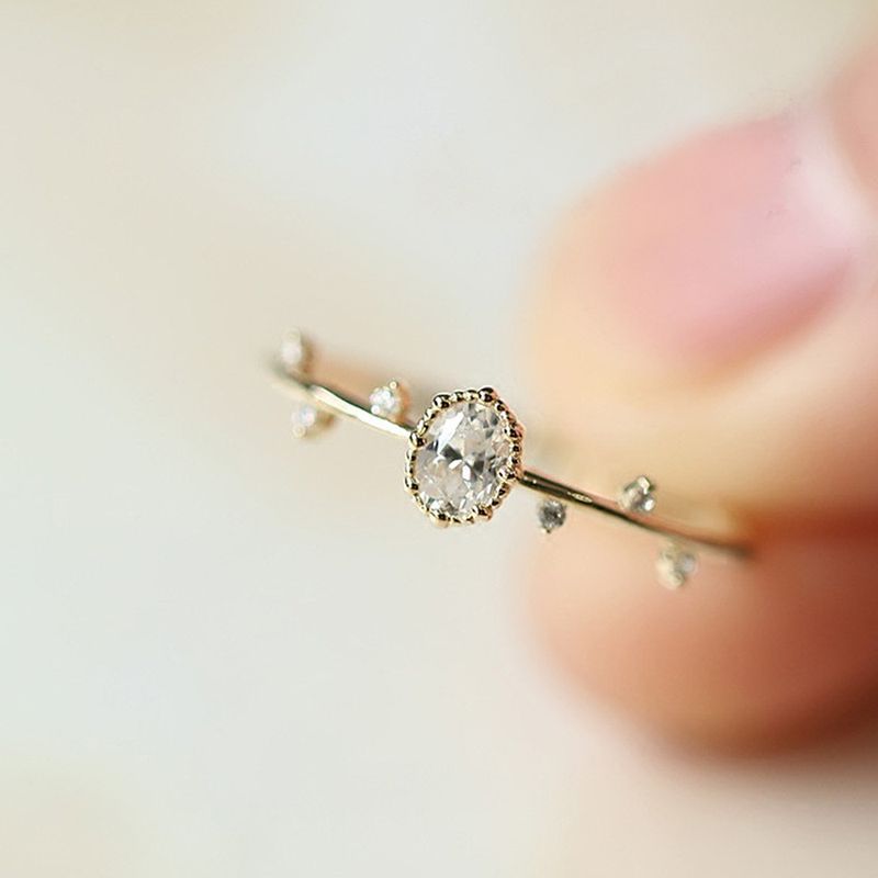Cao Shi Agete Anello da donna con piccolo ramo di diamante spezzato, ovale, a forma di uovo, estremamente semplice e delicato._voghion.com